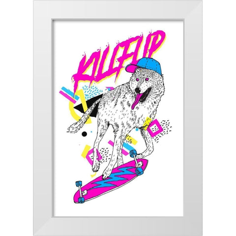 Kickflip Wolf White Modern Wood Framed Art Print by Farkas, Robert