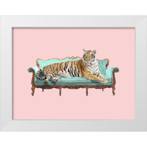 Lazy Tiger White Modern Wood Framed Art Print by Farkas, Robert