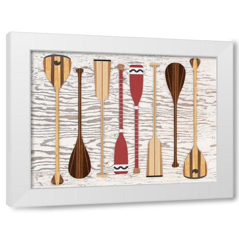 Canoe, Paddles and Oar White Modern Wood Framed Art Print by Fielding, Edward M.