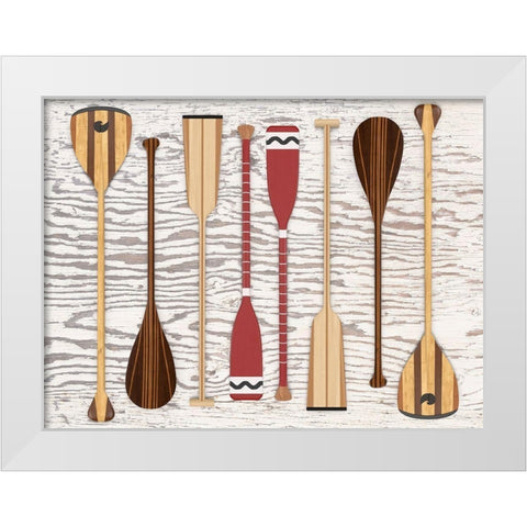 Canoe, Paddles and Oar White Modern Wood Framed Art Print by Fielding, Edward M.