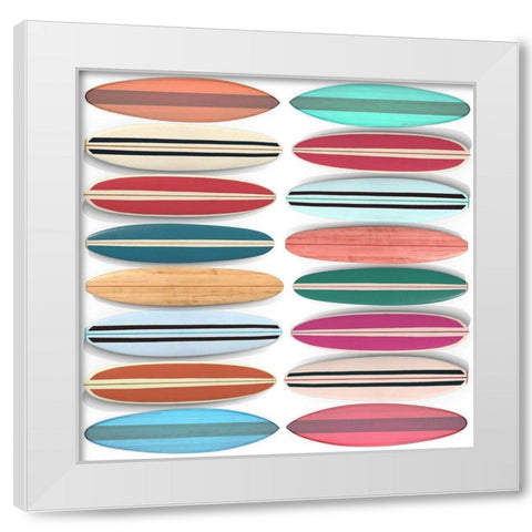 Surfboard Pattern White Modern Wood Framed Art Print by Fielding, Edward M.