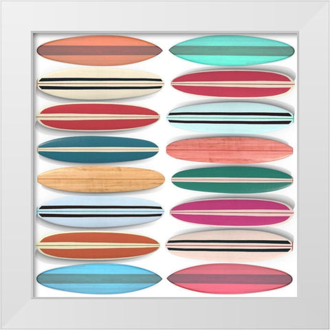 Surfboard Pattern White Modern Wood Framed Art Print by Fielding, Edward M.