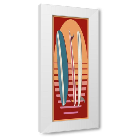Surfboard Sunset White Modern Wood Framed Art Print by Fielding, Edward M.