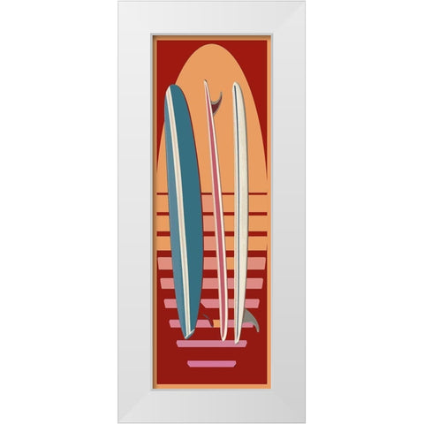 Surfboard Sunset White Modern Wood Framed Art Print by Fielding, Edward M.