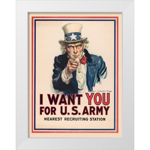 Uncle Sam, I Want You for the U.S. Army, 1917 White Modern Wood Framed Art Print by Flagg, James Montgomery