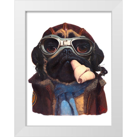 Aviator Pug White Modern Wood Framed Art Print by Fluharty, Thomas
