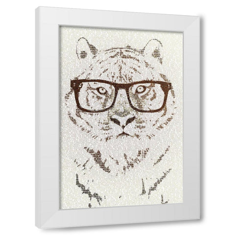 Hipster Tiger White Modern Wood Framed Art Print by Flores, Paula Belle