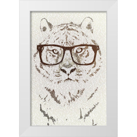 Hipster Tiger White Modern Wood Framed Art Print by Flores, Paula Belle