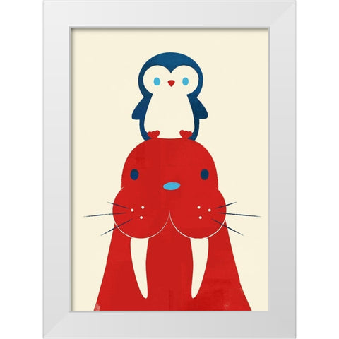 Penguin and Walrus White Modern Wood Framed Art Print by Fleck, Jay
