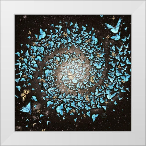 Butterfly Galaxy White Modern Wood Framed Art Print by Flores, Paula Belle