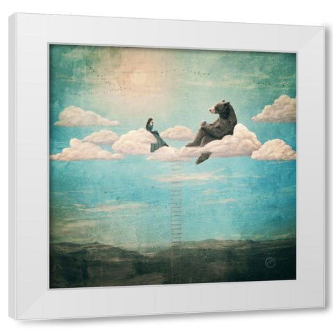 Tea Time With Ala The Bear White Modern Wood Framed Art Print by Flores, Paula Belle