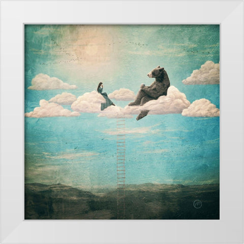 Tea Time With Ala The Bear White Modern Wood Framed Art Print by Flores, Paula Belle