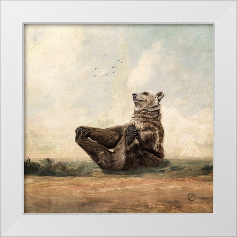 Yo, The Yoga Bear White Modern Wood Framed Art Print by Flores, Paula Belle