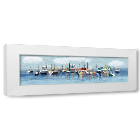 Marina In The Fog White Modern Wood Framed Art Print by Finn, Tina