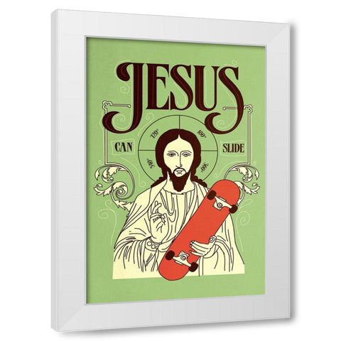 Jesus Can Slide White Modern Wood Framed Art Print by Farkas, Robert