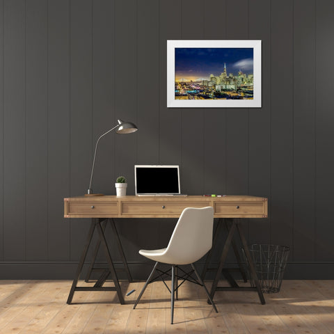 San Francisco Holiday Lights White Modern Wood Framed Art Print by Gordon, Dave