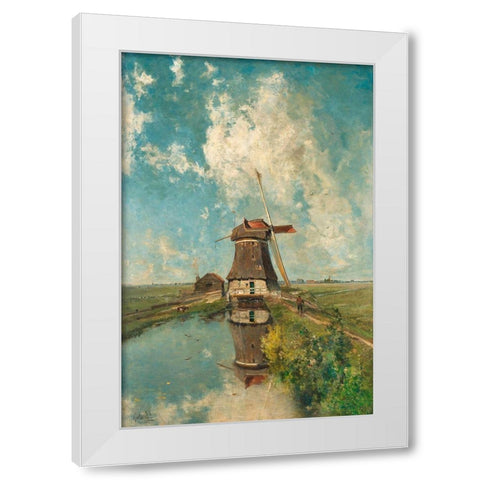A Windmill on a Polder Waterway, c. 1889 White Modern Wood Framed Art Print by Gabriel, Paul Joseph Constantin