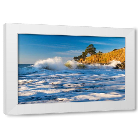 Capitola Cliffs and Waves White Modern Wood Framed Art Print by Gavrilis, John