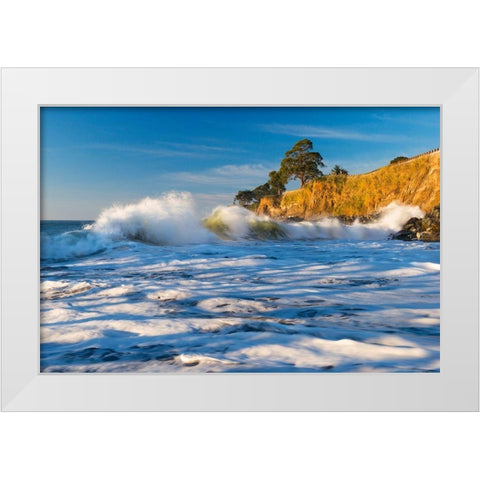 Capitola Cliffs and Waves White Modern Wood Framed Art Print by Gavrilis, John