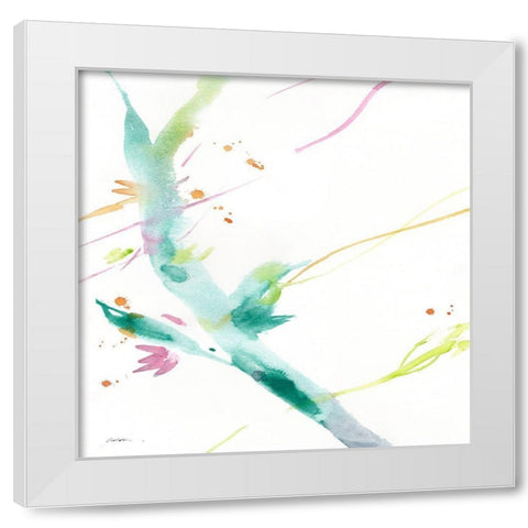 Leaves Of Teal White Modern Wood Framed Art Print by Golden, Sheila