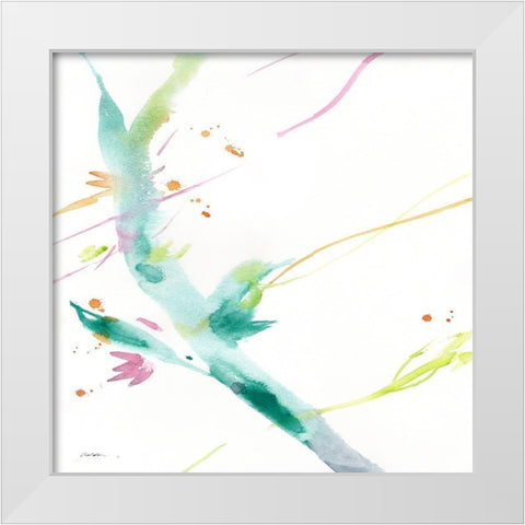 Leaves Of Teal White Modern Wood Framed Art Print by Golden, Sheila