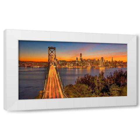 Bay Bridge and Evening Commute White Modern Wood Framed Art Print by Gavrilis, John