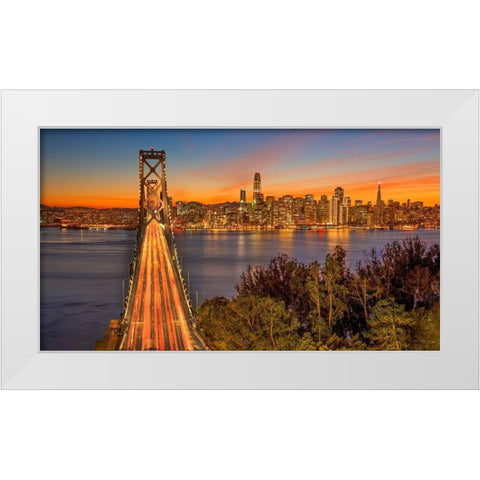 Bay Bridge and Evening Commute White Modern Wood Framed Art Print by Gavrilis, John