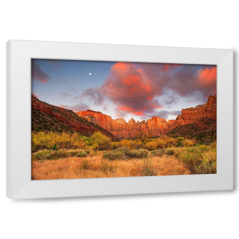 Temple Sunrise And Moon White Modern Wood Framed Art Print by Gavrilis, John