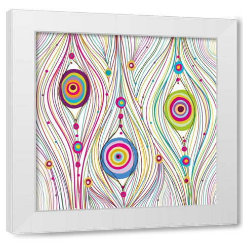 Peacock Feathers White Modern Wood Framed Art Print by GraphINC Studio
