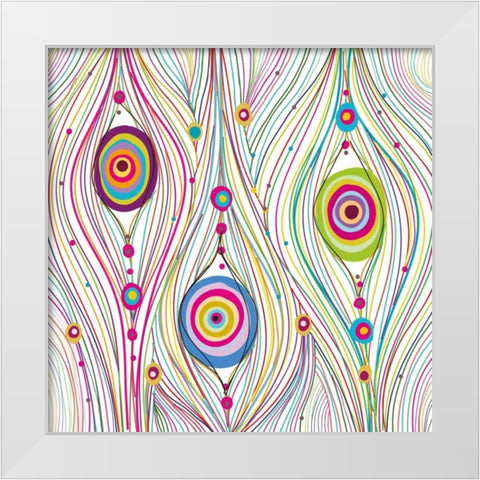 Peacock Feathers White Modern Wood Framed Art Print by GraphINC Studio