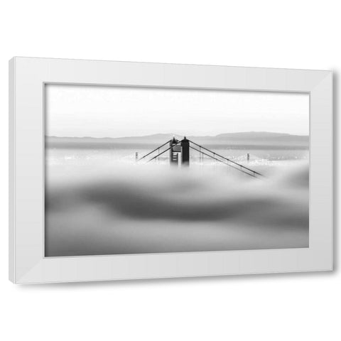 Across the Bay BW White Modern Wood Framed Art Print by Gordon, Dave