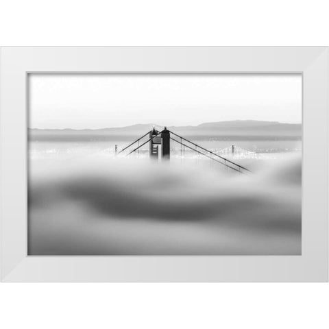 Across the Bay BW White Modern Wood Framed Art Print by Gordon, Dave