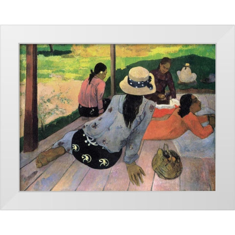 The Siesta White Modern Wood Framed Art Print by Gauguin, Paul