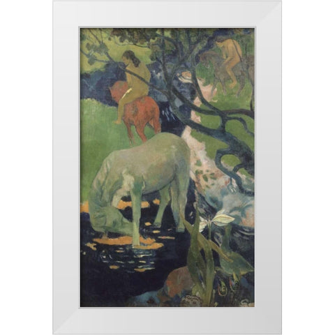 The White Horse White Modern Wood Framed Art Print by Gauguin, Paul
