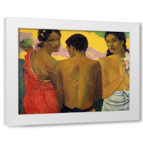 Three Tahitians White Modern Wood Framed Art Print by Gauguin, Paul
