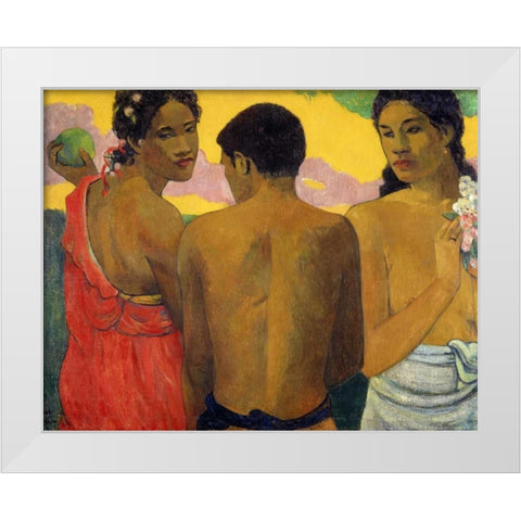Three Tahitians White Modern Wood Framed Art Print by Gauguin, Paul