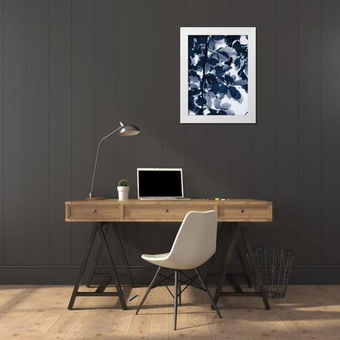 Indigo Leaves White Modern Wood Framed Art Print by Greer, Lexie