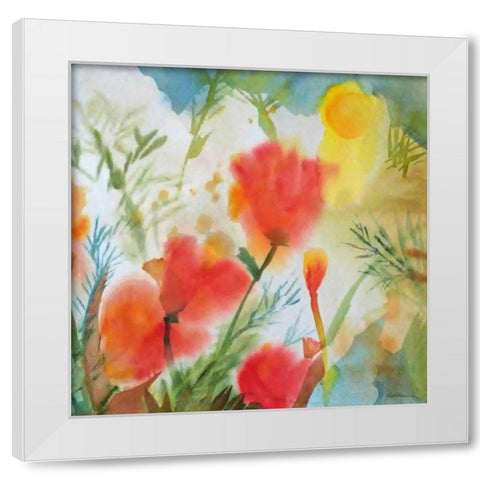 Orange Poppy Reverie White Modern Wood Framed Art Print by Golden, Sheila