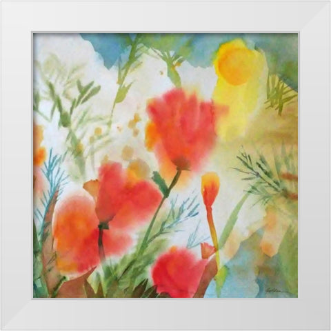 Orange Poppy Reverie White Modern Wood Framed Art Print by Golden, Sheila