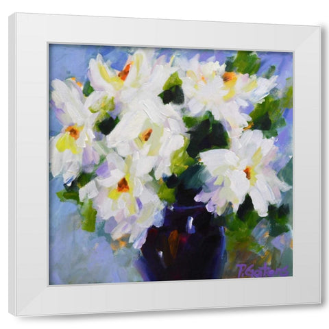 White Peony Bouquet White Modern Wood Framed Art Print by Gatens, Pamela