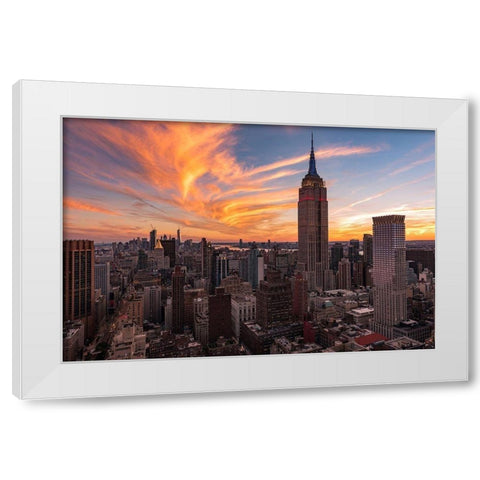9-11 New York Sunset 2 White Modern Wood Framed Art Print by Getty, Bruce