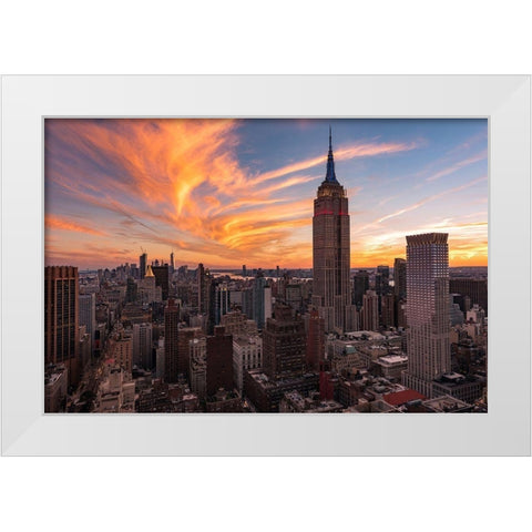 9-11 New York Sunset 2 White Modern Wood Framed Art Print by Getty, Bruce