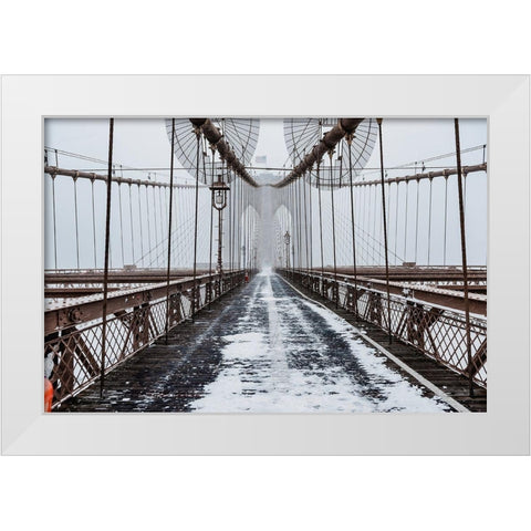 The Brooklyn Bridge White Modern Wood Framed Art Print by Getty, Bruce