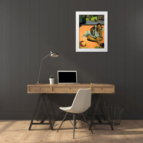 La Boudeuse (Te Faaturuma) White Modern Wood Framed Art Print by Gauguin, Paul