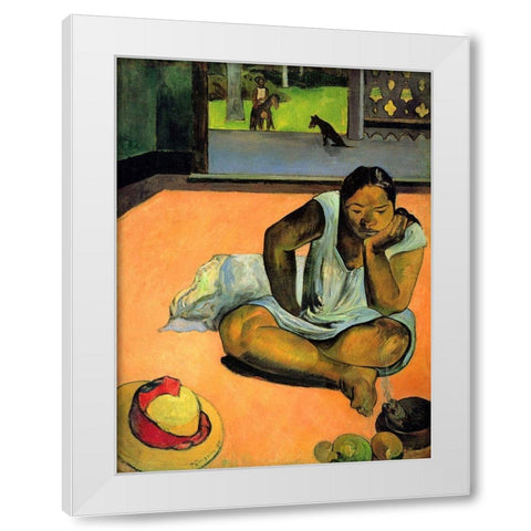 La Boudeuse (Te Faaturuma) White Modern Wood Framed Art Print by Gauguin, Paul
