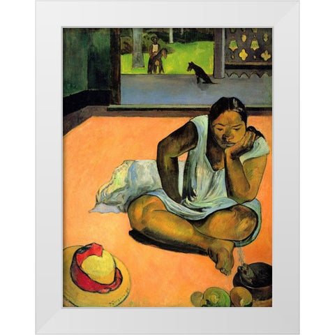 La Boudeuse (Te Faaturuma) White Modern Wood Framed Art Print by Gauguin, Paul