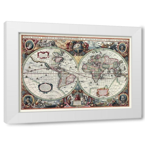 Nova Totius Terrarum Orbis Tabula White Modern Wood Framed Art Print by Hondius, Hendrik