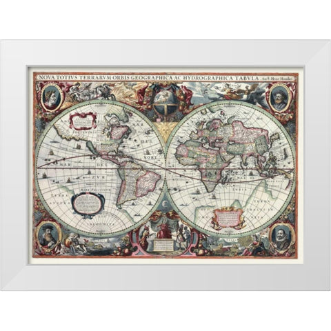 Nova Totius Terrarum Orbis Tabula White Modern Wood Framed Art Print by Hondius, Hendrik