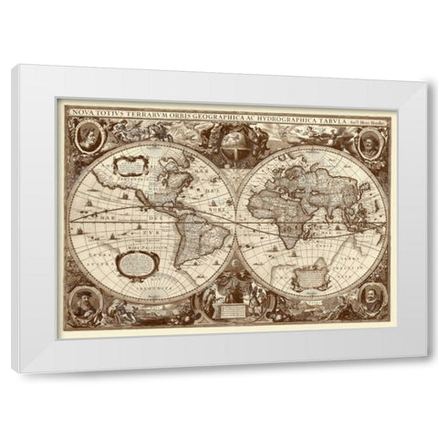 Nova Totius Terrarum Orbis Tabula White Modern Wood Framed Art Print by Hondius, Hendrik