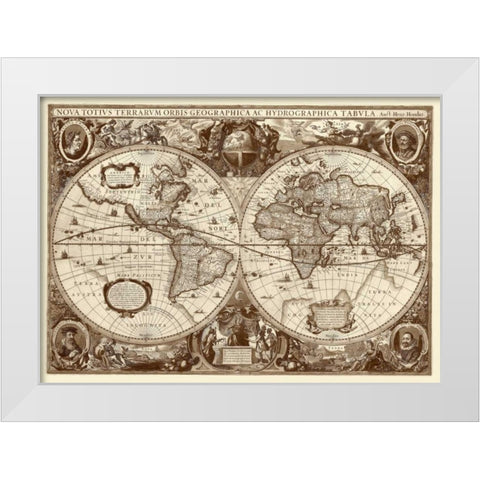 Nova Totius Terrarum Orbis Tabula White Modern Wood Framed Art Print by Hondius, Hendrik